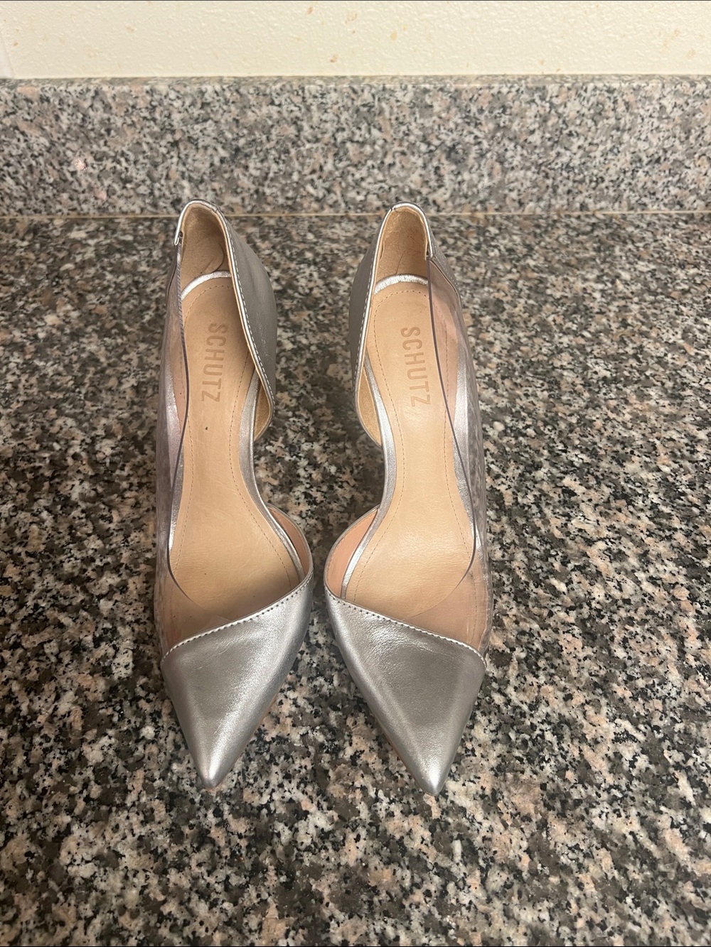 SCHUTZ Metallic Silver Pointed D'Orsay Pumps